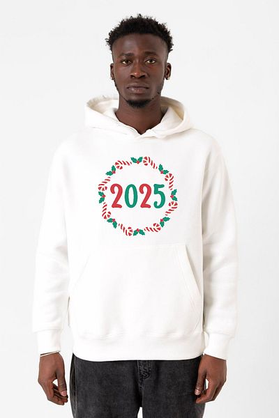 Tshirthane Χριστουγεννιάτικο γιρλάντα Λευκό ανδρικό φούτερ με κουκούλα 3 κορδονιών