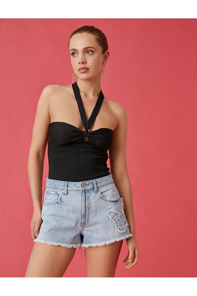 Koton Detailní okénko krku ohlávky Crop Tank Top Halter