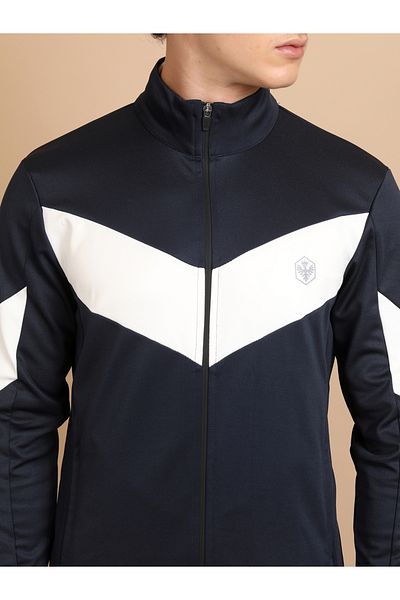 Highlander By Styli Color Block Mock Collar Zip-Up Bomber Jacket