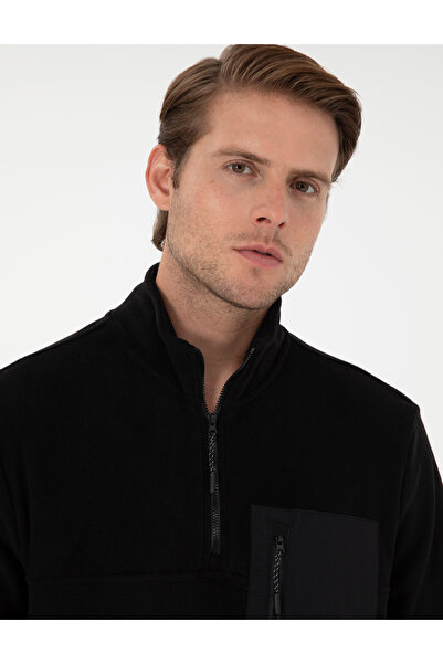 Pierre Cardin Siyah Regular Fit Yarım Fermuarlı Polar Sweatshirt 50298975-VR046