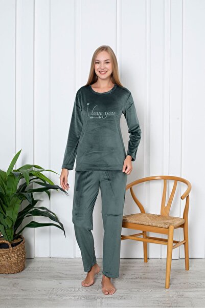 Farya Home Set de pijamale de lux din catifea franceză cu detaliu text