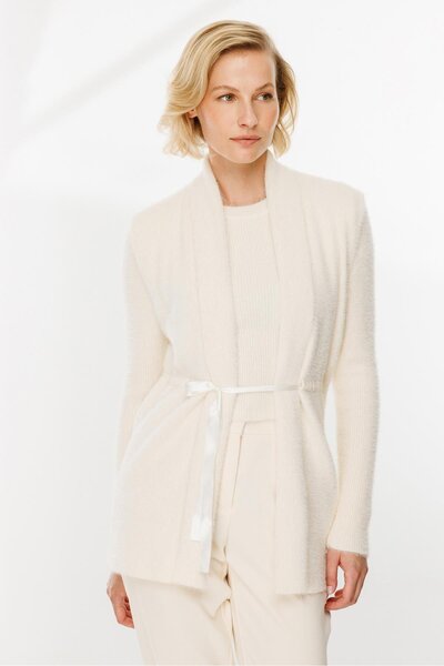 accort Kuşaklı Triko Yelek-EKRU