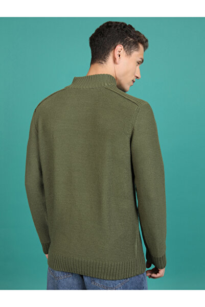 Highlander By Styli High Neck Knit Sweater with Button Placket