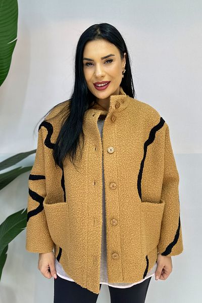 GÖKSEL Striped Plus Size Coat - Tan