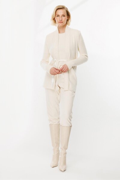 accort Kuşaklı Triko Yelek-EKRU