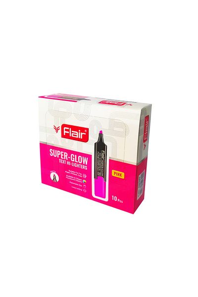 Flair Super Glow Chisel Tip Text Hi-lighters set of 10, Pink