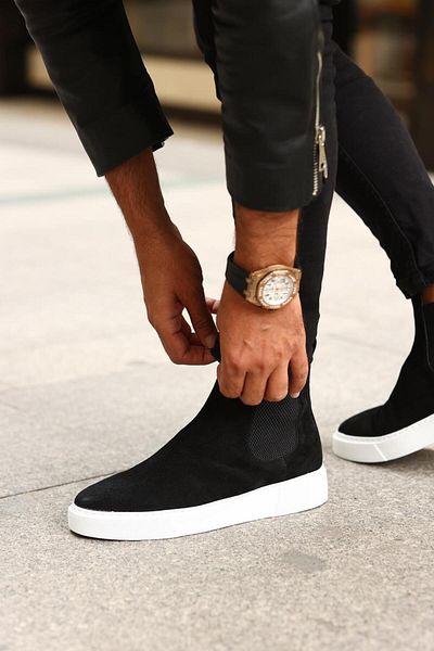 Serhat Özköroğlu Men's Chelsea Boots - Genuine Black Suede and Eva Sole