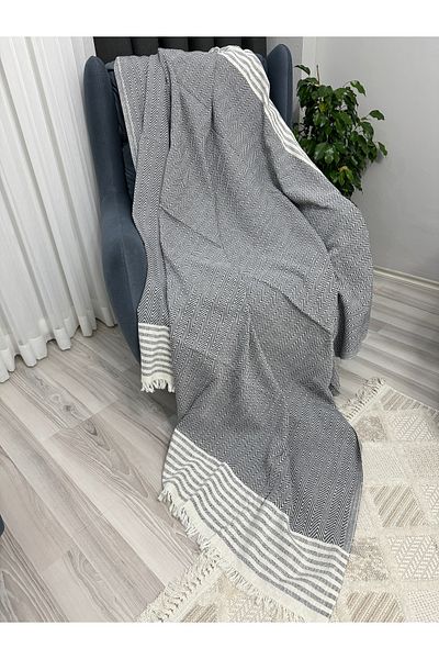 ŞENER HOME Dark Gray 170X220 cm Eco Arm Covering Buldan Cloth Cotton Sofa Shawl Sofa
