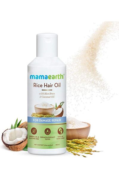 Mamaearth زيت شعر الأرز من ماما إيرث مع نخالة الأرز وزيت جوز الهند للشعر التالف والجاف والمجعد؟ 150 مل