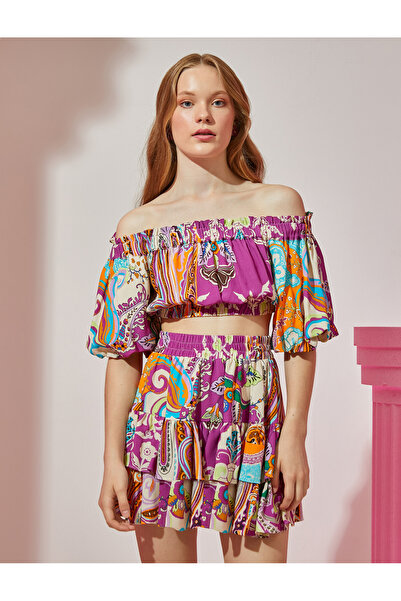 Koton Ethnic Patterned Off-the-Shoulder Blouse