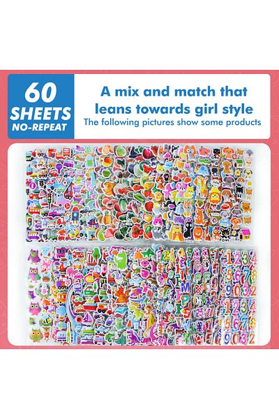 Choice 60 Sheets For Girls 40 60 Different Sheets 3d Stickers For Kids Puffy Children Stickers Boys Girls T