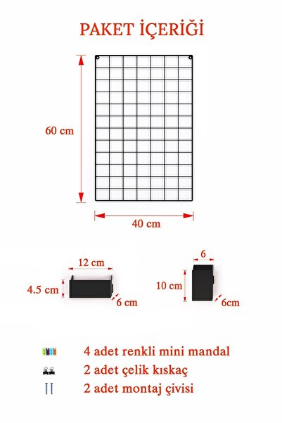 Catchme 40x60 Full Aksesuarlı Metal Fotoğraf Askısı Tel Pano Siyah