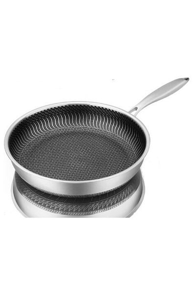 Choice 26cm silvery Whole Body Tri-Ply Stainless Steel Frying Pan 316 Stainless Steel Wok Pan Double-sided