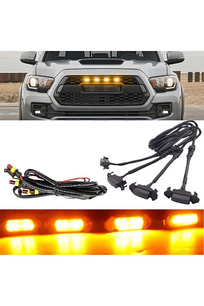 SOYAVISION 4pcs Black 4 Pcs External Amber Led Lights Decoration Led Front Grille Lights For Jl 2016-2020 Toyot