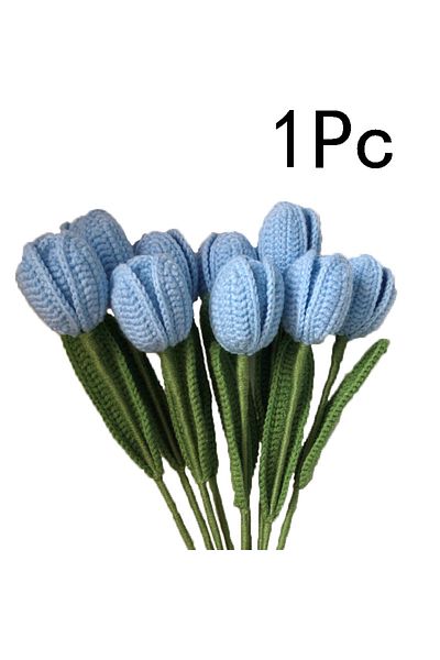 Choice 1PC Crochet Tulips Flower Hand-knitted Artificial Flower Bouquet Fake Flower for Home Vase Decora...