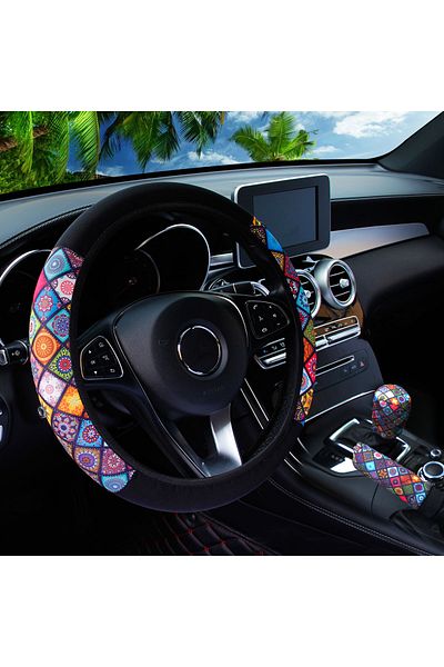 Choice Color Lattice 3 Pieces Of Fabric Checker Flower Spider Web Car Without Inner Ring Steering Wheel Cov