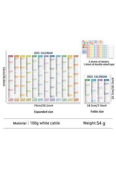 Choice Vertical Calendar 1 Pc 2025 Colorful Large Size Paper Wall Calendar With Stickers And Tapes 365 Days