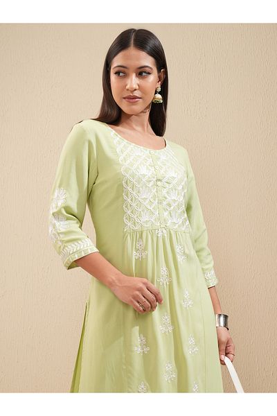 Vishudh By Styli Floral Embroidered Thread Work Straight Kurta & Palazzos Set