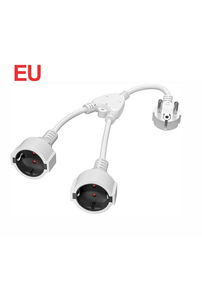 Choice White Protective Contact Extension Cord, Ac Y Plastic Cable Short Cable With 2 Outlets, Socket Ip20