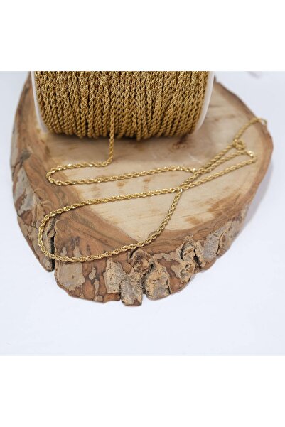 Prestij Boncuk Žuta metalna lančana ogrlica sa upletenim lancem, lančani naki...