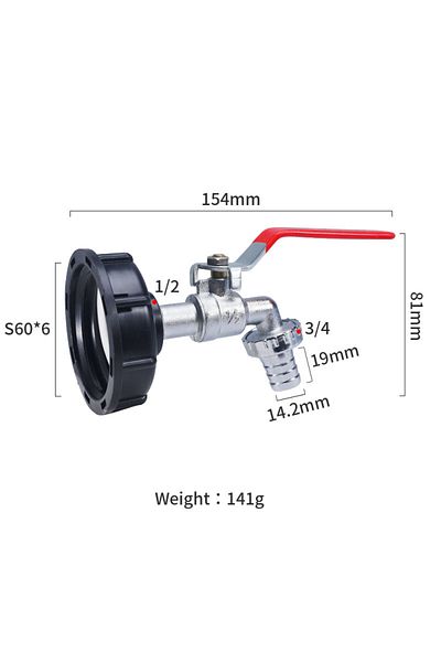 Choice 1 S60x6 Coarse Thread Ibc Tank Tap Connecter X 1/2'' 3/4'' Water Coupling Adapter 1000l Garden Home.