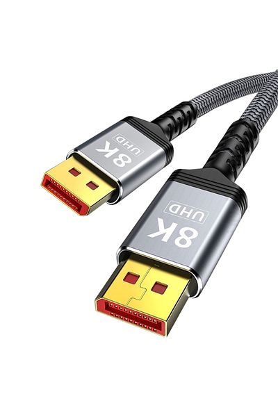 Choice كابل DP رمادي بطول 2 متر من النايلون المضفر المطلي بالذهب DisplayPort 1.4 8k@60hz كابل صوت وفيديو عالي السرعة