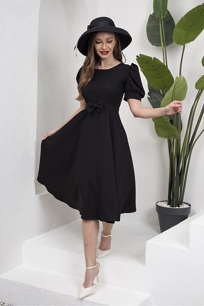 KÜÇÜĞÜM BUTİK Rochie din crep cu mâneci pepene verde de culoare neagră