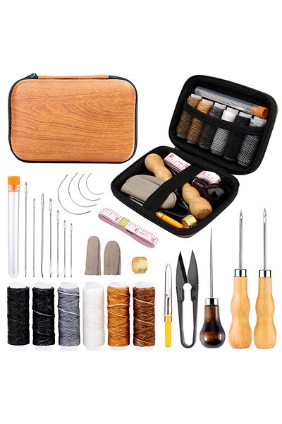 Choice Type2-27pcs Kraball Leather Working Kit Craft Tools Supplies With Sewing Thread Curved Needles Groov