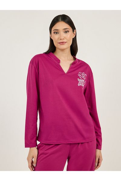 Styli Floral Print Notch Neck Dropped Shoulder T-Shirt & Pyjama Set