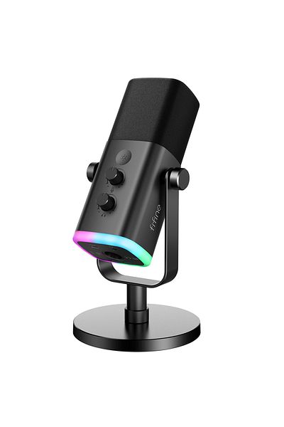 Choice ميكروفون ديناميكي أسود من Fifine USB/XLR مع زر كتم الصوت باللمس، ومقبس سماعة رأس، وعناصر تحكم في الإدخال/الإخراج، لجهاز الكمبيوتر الشخصي PS