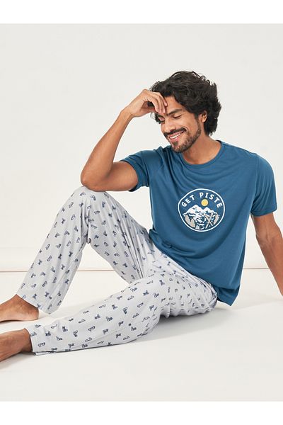 Styli Graphic Print T-Shirt & Printed Pyjama Set