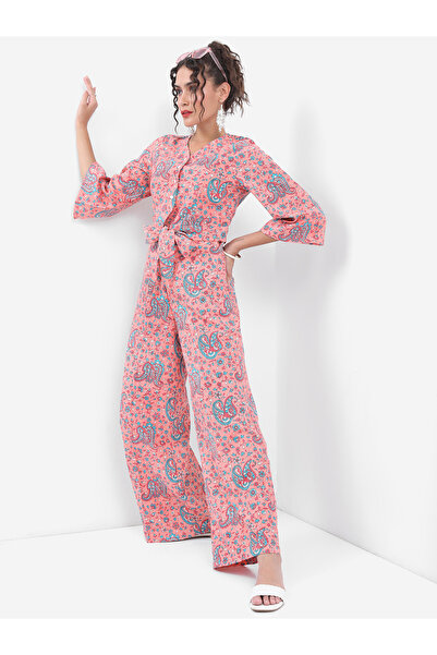 Vishudh By Styli Paisley Print Waist Tie Up Top & Palazzo Pants Co-Ords