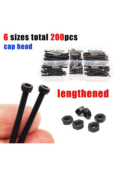 Choice Cap Head 200pc/kit Lengthened Long M3 Allen Hexagon Hex Socket Head Cap Button Countersunk Flat Thin