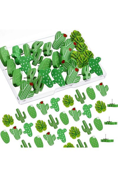 Choice 20/30/50pcs Cactus Shaped Thumb Tacks Decorative Drawing Pins Office Supplies Push Pins Wooden Fo...