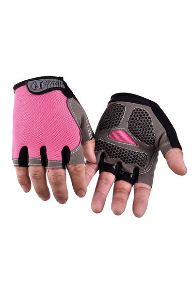 Choice M Pink Outdoor Cycling Men's And Women's Half Finger Gloves For Mountaineering, Fitness, Yoga, Shock