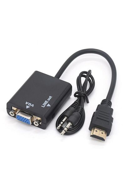 Choice محول أسود من HDTV إلى VGA مع منفذ صوت HDTV ذكر إلى VGA أنثى، مخرج HD إلى VGA بدقة 1080 بكسل