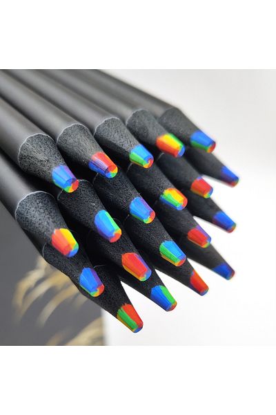 Choice 5pcs(SHARPENED) 5/10pcs 7-color Kawaii Black Wood Rainbow Core Colored Pencil Drawing Tool Wooden Pe