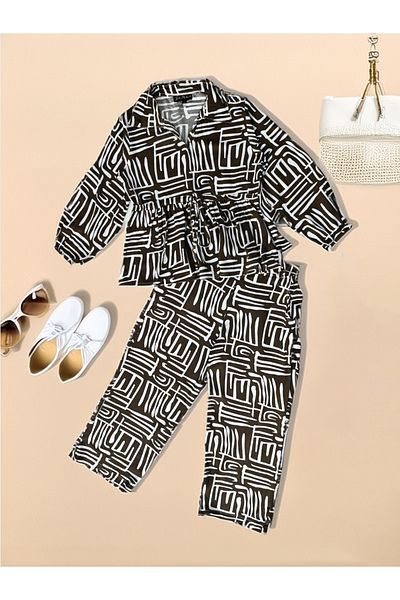 Bella Moda By Styli All-Over Print Collared Blouse & Pants Co-Ords Set