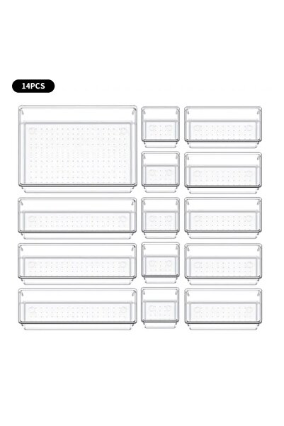 Choice 14PCs G1008B 7/14 Pcs Drawer Organizers Set Clear Plastic Desk Dividers Bins Bedroom Dresser Office