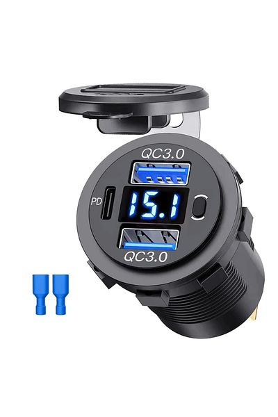 Choice Blue Screen 12v Usb Car Charger Power Socket Qc3.0 And Pd Port Fast Charging Charger Adapter With Sw
