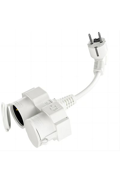 Choice White Double Plug Protective Contact Extension Cord 2 Schuko Sockets 250 V 16a With 5cm Short Cable