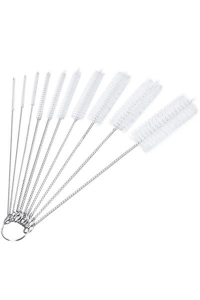 Choice White 10pcs/set Multifunctional Portable Stainless Steel Household Bottle Brushes Cleaner Glass Wash