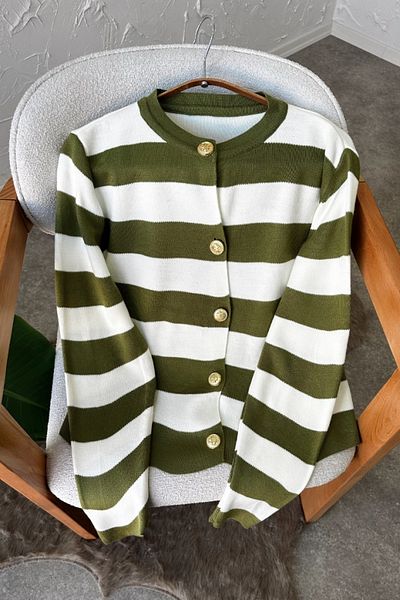 Poliyance Nare Green Striped Cardigan