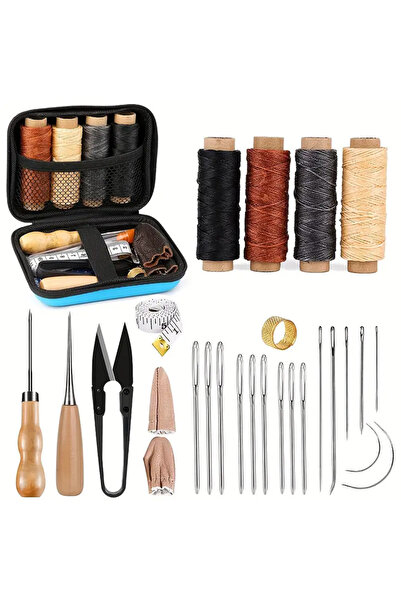 Choice مجموعة خياطة جلدية مكونة من 28 قطعة مع إبر ذات عيون كبيرة وخيوط شمعية وأدوات إصلاح المفروشات - مثالية