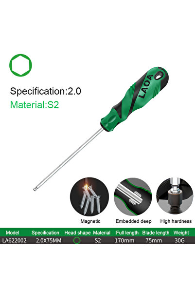 Choice 2x75MM-LA622002 LAOA 1pc Ball Head Hex Screwdriver Flat Head Screw Driver with Magnetism Screwdriver