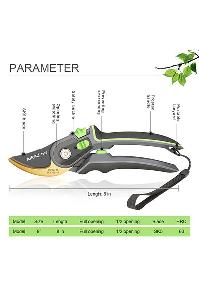 AIRAJ 1025 Pruning Shears Household Large Opening Shrub Garden Shears Can Trim 28mm Fruit Tree Flowe
