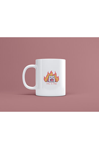 LIWOGY Baskılı Kupa & Fincan / This Is Fine Desenli Kupa Bardak / Hediyelik Kupa