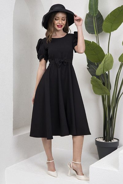 KÜÇÜĞÜM BUTİK Rochie din crep cu mâneci pepene verde de culoare neagră