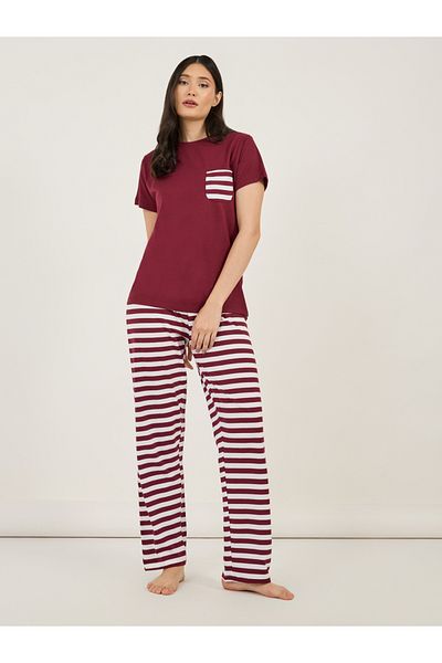 Styli Cotton Striped Pocket T-Shirt & Pyjama Set