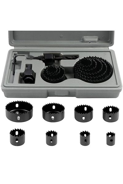 ASDTODW Black 11pcs/set Hole Saw Cutting Set Kit Tools 19-64mm Wood Metal Alloys Circular Round With Case
